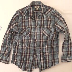 American Rag Light Blue Navy Plaid Snap-Front Cotton Shirt XXL